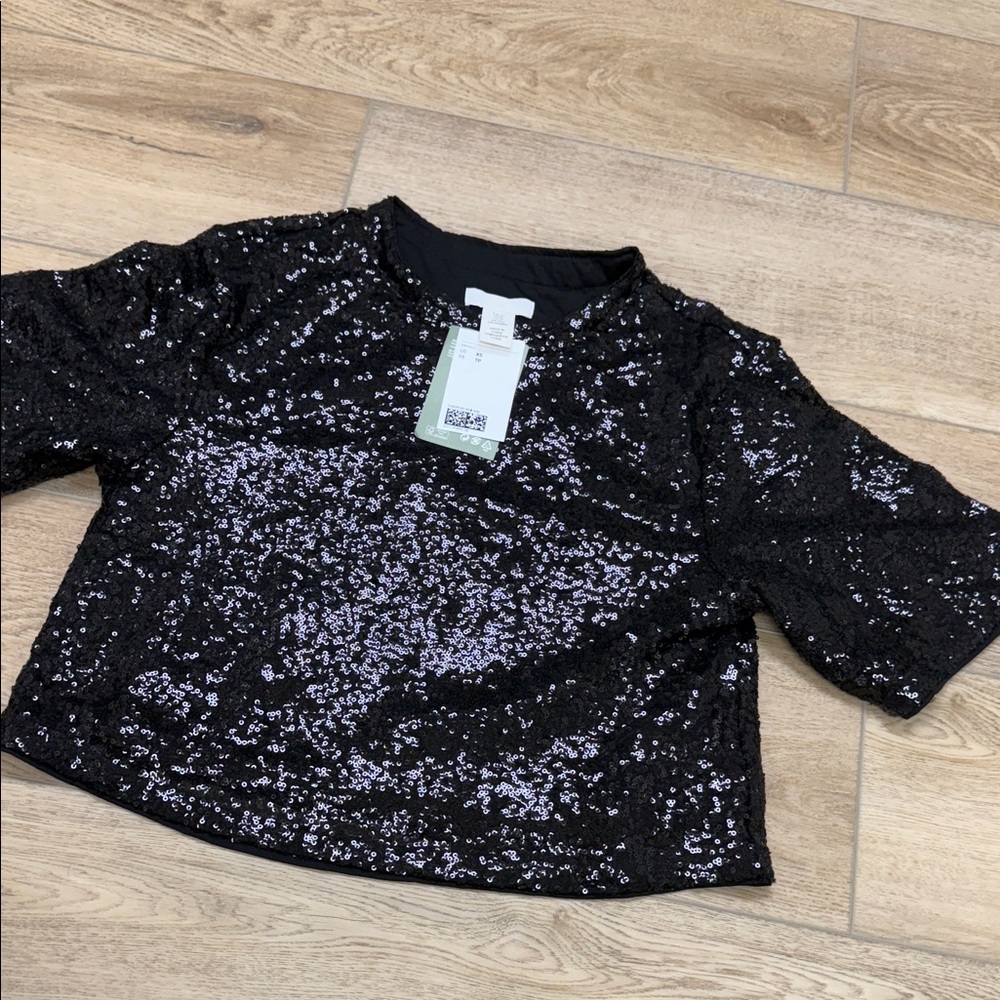 H&M Black Sequin Blouse